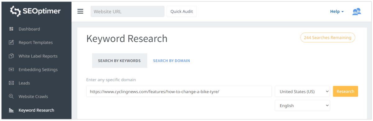 searchby domain seoptimer keyword research